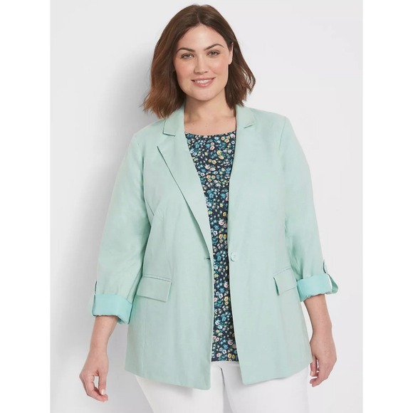 LANE BRYANT Mint Green Linen Blend Blazer NWT | Size 18 - Picture 1 of 15